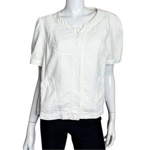 DKNY Jeans Pinstriped Short Sleeveeve White Cotton Blazer Jacket